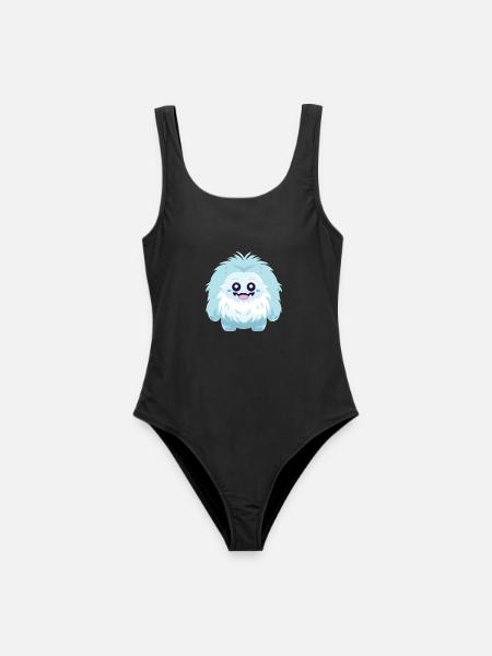 Yeti Niedlich Glücklich Kawaii Cartoon Clipart Tier - Frauen Badeanzug - Schwarz