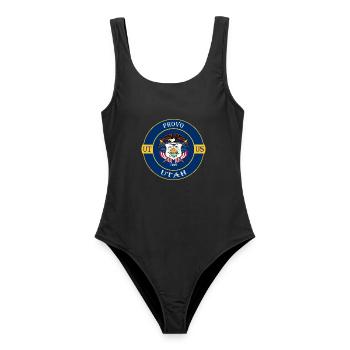 Provo Utah Flagge USA Reise Souvenir Abzeichen - Frauen Badeanzug - Schwarz - Vorne - AI Model Female 172 light (172cm)