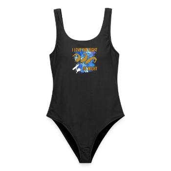 Poisson-chat Silhouette de poisson-chat Canne à pêche et éclaboussures de couleur - Maillot de bain femme - noir - Devant - AI Model Female 172 light (172cm)