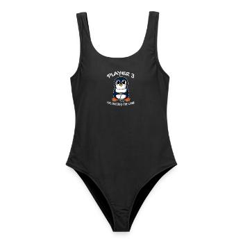 Drittes Kind Spieler 3 Schwanger Baby Pinguin - Frauen Badeanzug - Schwarz - Vorne - AI Model Female 172 light (172cm)
