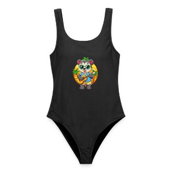 Funny Panda Cartoon Summer Beach Sunglasses Guitar - Women's Swimsuit - black - Front - AI Model Female 172 light (172cm)