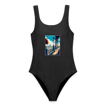 Bordeaux Frankreich Dekoration Vintage Reiseposter - Frauen Badeanzug - Schwarz - Vorne - AI Model Female 172 light (172cm)