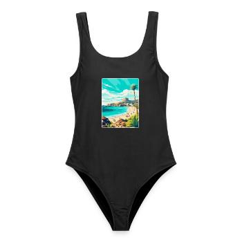 Gran Canaria Spain Vintage Travel Poster Souvenir - Women's Swimsuit - black - Front - AI Model Female 172 light (172cm)