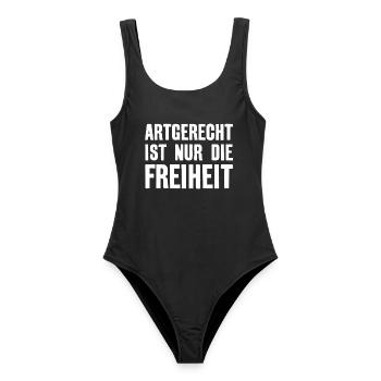 ARTGERECHT IST NUR DIE FREIHEIT - Frauen Badeanzug - Schwarz - Vorne - AI Model Female 172 light (172cm)
