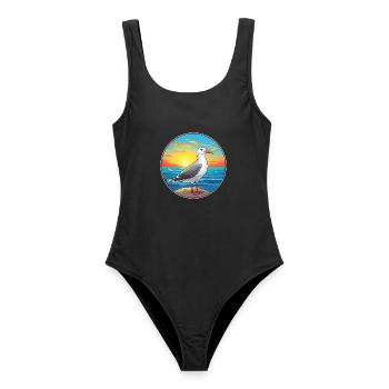 Möwe buntes Aquarell Cartoon Kawaii Tier - Frauen Badeanzug - Schwarz - Vorne - AI Model Female 172 light (172cm)