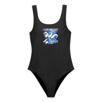 Waller catfish silhouette canne à pêche et éclaboussures de couleur - Maillot de bain femme - noir - Devant - AI Model Female 172 light (172cm)