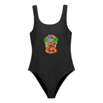 Lustige Nilpferd Cartoon Sommer Strand Sonnenbrille Gitarre - Frauen Badeanzug - Schwarz - Vorne - AI Model Female 172 light (172cm)