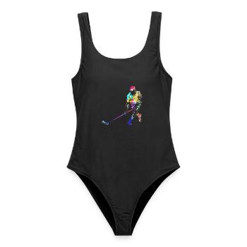 Paradenstarker Floorball Torhüter - Frauen Badeanzug - Schwarz - Vorne - AI Model Female 172 light (172cm)