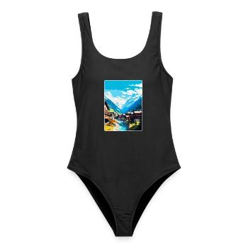 Sölden Österreich Vintage Reiseplakat Souvenir WPA - Frauen Badeanzug - Schwarz - Vorne - AI Model Female 172 light (172cm)