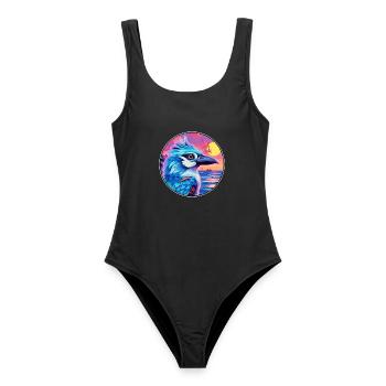 Blauer Eichelhäher Buntes Aquarell Cartoon Kawaii Tier - Frauen Badeanzug - Schwarz - Vorne - AI Model Female 172 light (172cm)
