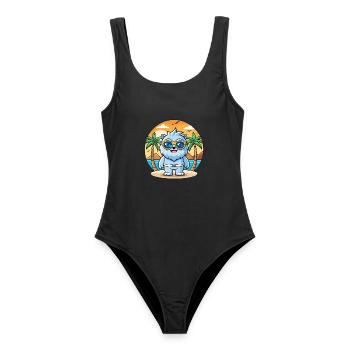 Yeti Lustige Cartoon Sommer Strand Sonnenbrille - Frauen Badeanzug - Schwarz - Vorne - AI Model Female 172 light (172cm)