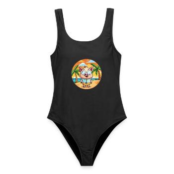 Cochon Drôle Dessin Animé Plage De Plage Lunettes - Maillot de bain femme - noir - Devant - AI Model Female 172 light (172cm)