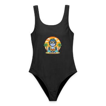 Gorilla Lustige Cartoon Sommer Strand Sonnenbrille - Frauen Badeanzug - Schwarz - Vorne - AI Model Female 172 light (172cm)