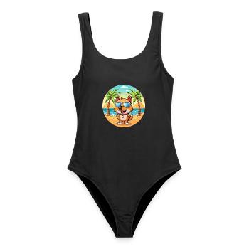 Hund Lustige Cartoon Sommer Strand Sonnenbrille - Frauen Badeanzug - Schwarz - Vorne - AI Model Female 172 light (172cm)