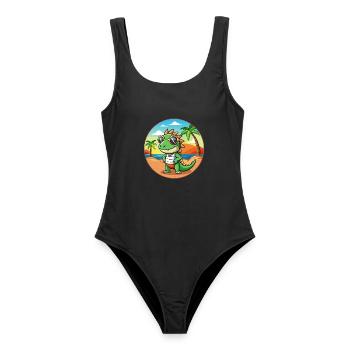 Leguan Lustige Cartoon Sommer Strand Sonnenbrille - Frauen Badeanzug - Schwarz - Vorne - AI Model Female 172 light (172cm)