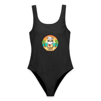 Lama Lustige Cartoon Sommer Strand Sonnenbrille - Frauen Badeanzug - Schwarz - Vorne - AI Model Female 172 light (172cm)