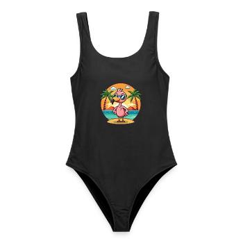 Flamingo Lustige Cartoon Sommer Strand Sonnenbrille - Frauen Badeanzug - Schwarz - Vorne - AI Model Female 172 light (172cm)