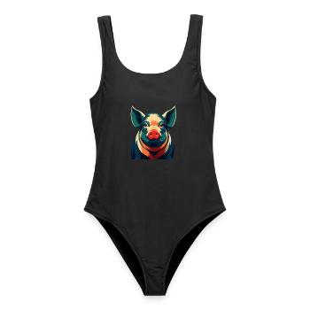 Cochon Personnage De Dessin Animé Animal De Compagnie Coloré - Maillot de bain femme - noir - Devant - AI Model Female 172 light (172cm)