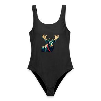 Elch Zeichentrickfigur Buntes Haustier Tier - Frauen Badeanzug - Schwarz - Vorne - AI Model Female 172 light (172cm)