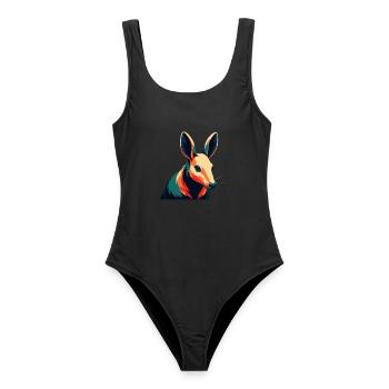 Erdferkel Zeichentrickfigur Buntes Haustier Tier - Frauen Badeanzug - Schwarz - Vorne - AI Model Female 172 light (172cm)