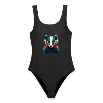 Dachs Zeichentrickfigur Buntes Haustier Tier - Frauen Badeanzug - Schwarz - Vorne - AI Model Female 172 light (172cm)