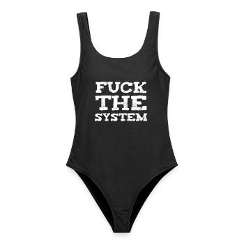 Fuck The System - Frauen Badeanzug - Schwarz - Vorne - AI Model Female 172 light (172cm)