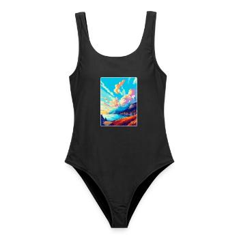 Bergen Norwegen Vintage Reiseposter WPA Souvenir - Frauen Badeanzug - Schwarz - Vorne - AI Model Female 172 light (172cm)