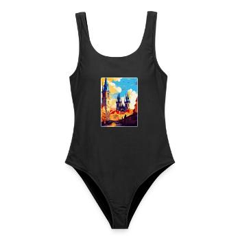 Prag Tschechische Republik Vintage Reiseplakat WPA - Frauen Badeanzug - Schwarz - Vorne - AI Model Female 172 light (172cm)