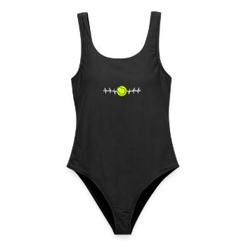 Tennis Heartbeat Shirt Tennis T-Shirt for Players - Women's Swimsuit - black - Front - AI Model Female 172 light (172cm)