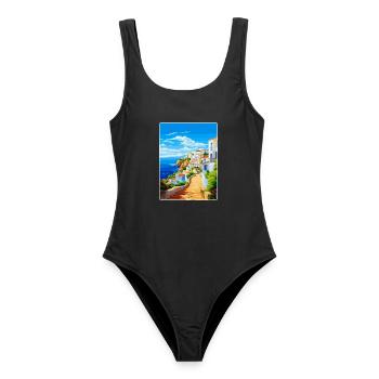 Albufeira Portugal Vintage Reiseplakat Souvenir - Frauen Badeanzug - Schwarz - Vorne - AI Model Female 172 light (172cm)