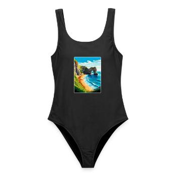 Durdle Door England Uk Reise Poster Souvenir WPA - Frauen Badeanzug - Schwarz - Vorne - AI Model Female 172 light (172cm)