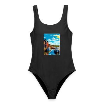 Whitstable Harbour England Uk Travel Poster WPA - Women's Swimsuit - black - Front - AI Model Female 172 light (172cm)