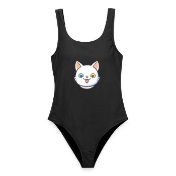 Hantilly Tiffany Katze Cartoon Aquarell Clipart - Frauen Badeanzug - Schwarz - Vorne - AI Model Female 172 light (172cm)