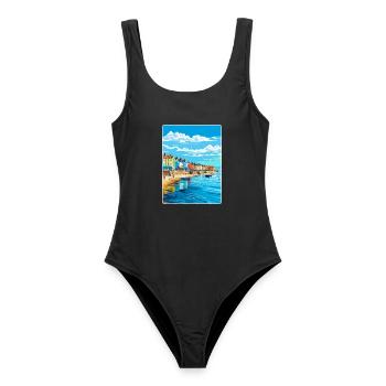 Weymouth England Uk Vintage Reiseposter Souvenir - Frauen Badeanzug - Schwarz - Vorne - AI Model Female 172 light (172cm)