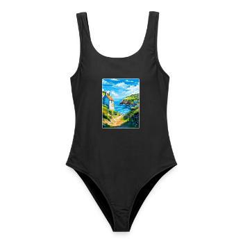 Cadgwith Cornwall England Uk Travel Poster WPA - Women's Swimsuit - black - Front - AI Model Female 172 light (172cm)