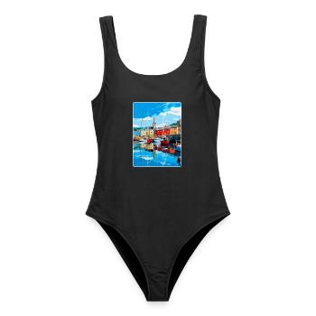 Padstow Cornwall England Uk Travel Poster Souvenir - Women's Swimsuit - black - Front - AI Model Female 172 light (172cm)