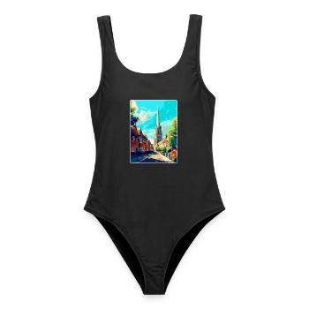 Salisbury England Uk Reiseposter Souvenir WPA - Frauen Badeanzug - Schwarz - Vorne - AI Model Female 172 light (172cm)