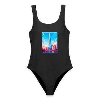 The Shard England Uk Reiseposter Souvenir WPA - Frauen Badeanzug - Schwarz - Vorne - AI Model Female 172 light (172cm)