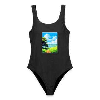 Mount Edgcumbe Country Park Reiseposter Souvenir - Frauen Badeanzug - Schwarz - Vorne - AI Model Female 172 light (172cm)