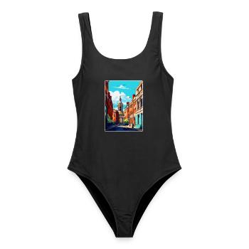 Leeds England Uk Vintage Travel Poster Souvenir - Women's Swimsuit - black - Front - AI Model Female 172 light (172cm)