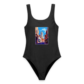 Canterbury England Uk Reiseposter Souvenir WPA - Frauen Badeanzug - Schwarz - Vorne - AI Model Female 172 light (172cm)