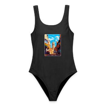 Canterbury England Uk Reiseposter Souvenir WPA - Frauen Badeanzug - Schwarz - Vorne - AI Model Female 172 light (172cm)