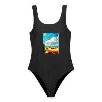 Lincolnshire Wolds Vintage Reiseposter Souvenir - Frauen Badeanzug - Schwarz - Vorne - AI Model Female 172 light (172cm)