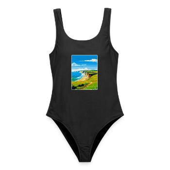 Dorset Uk Vintage Reiseposter Souvenir WPA - Frauen Badeanzug - Schwarz - Vorne - AI Model Female 172 light (172cm)