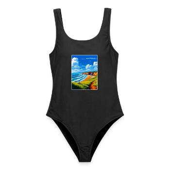 North Devon Vintage Travel Poster Souvenir WPA - Women's Swimsuit - black - Front - AI Model Female 172 light (172cm)