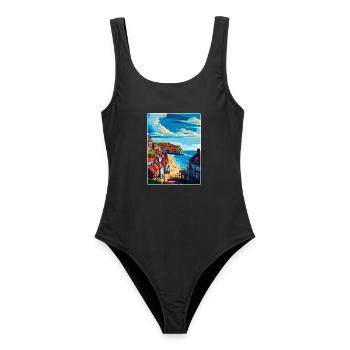 Whitby England Uk Vintage Reiseposter Souvenir - Frauen Badeanzug - Schwarz - Vorne - AI Model Female 172 light (172cm)