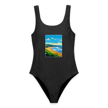 Croyde Beach Devon Vintage Travel Poster Souvenir - Women's Swimsuit - black - Front - AI Model Female 172 light (172cm)