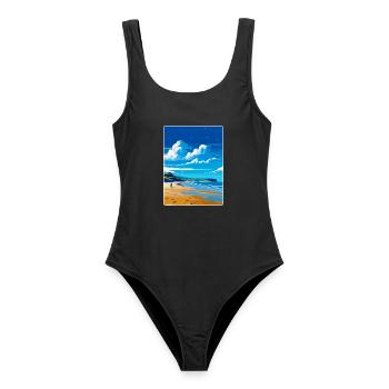 Croyde Beach Devon Vintage Travel Poster Souvenir - Women's Swimsuit - black - Front - AI Model Female 172 light (172cm)