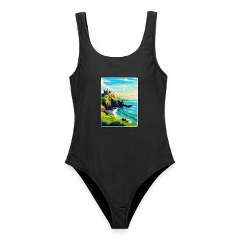 Dunluce Castle Irland Uk Vintage Reiseplakat - Frauen Badeanzug - Schwarz - Vorne - AI Model Female 172 light (172cm)