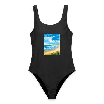 Portstewart Strand Ireland Uk Travel Poster WPA - Women's Swimsuit - black - Front - AI Model Female 172 light (172cm)